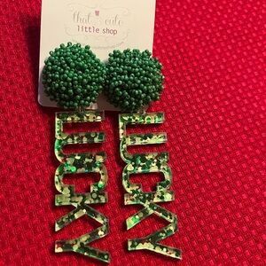 Bold Green Jewelry with Circular Studs and Dangle Letters